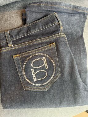 Vintage Y2K BEBE Jeans | Dark Wash  | Rhinestone Logo | Size 30